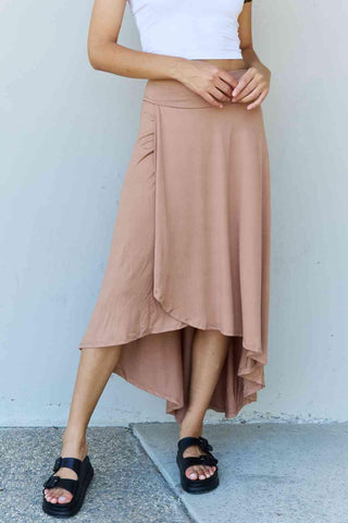 High Waisted Flare Maxi Skirt in Tan