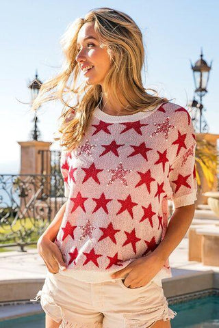 Star Pattern Short Sleeve Knit Top - Clearance!