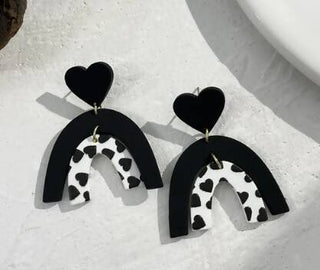 Black and White Heart Rainbow Earrings
